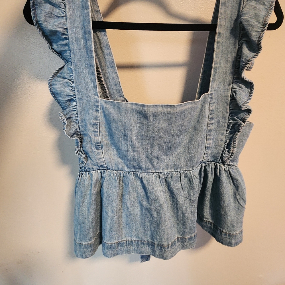 Forever 21 Light Blue Ruffle Denim Tank